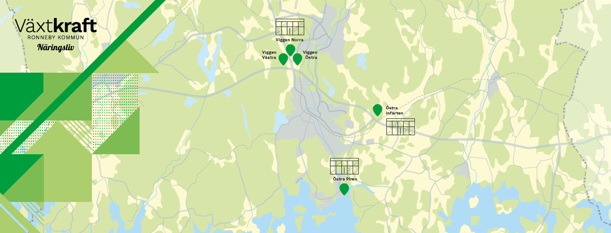 Dekorationsbild med ritad kartbild över del av Ronneby