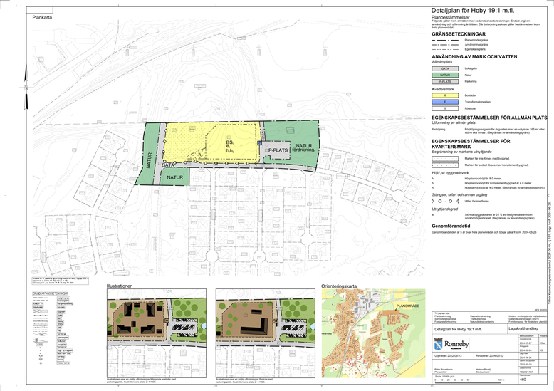 Bilden visar ett exempel på en detaljplanekarta från Ronneby kommun.